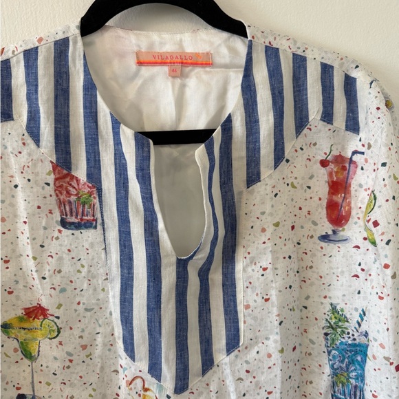 Vilagallo Linen Dress with Cocktails Size 46 - Picture 2 of 7